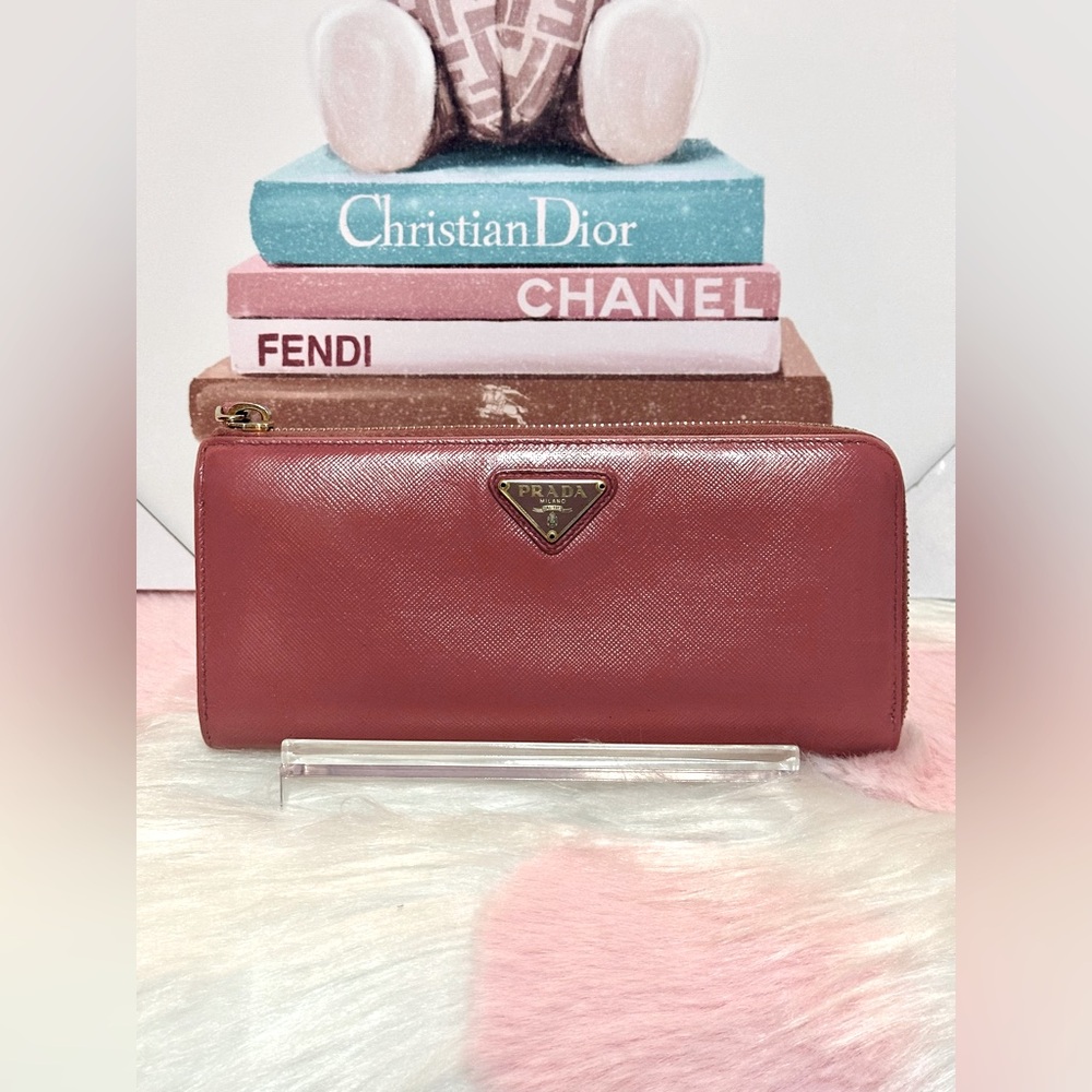 PRADA WALLET PINK SAFFIANO LEATHER ZIPPY LONG WALLET-MINOR SIGNS OF WEAR